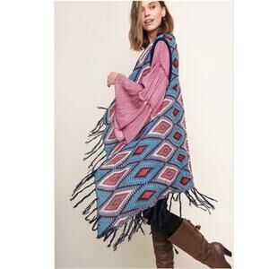 Umgee Multicolor Diamond Knit Open Long Body Vest